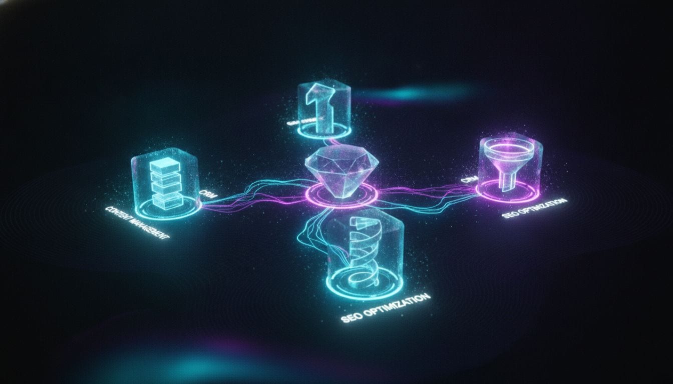 Abstract visualization of AI COO's five interconnected business intelligence pillars